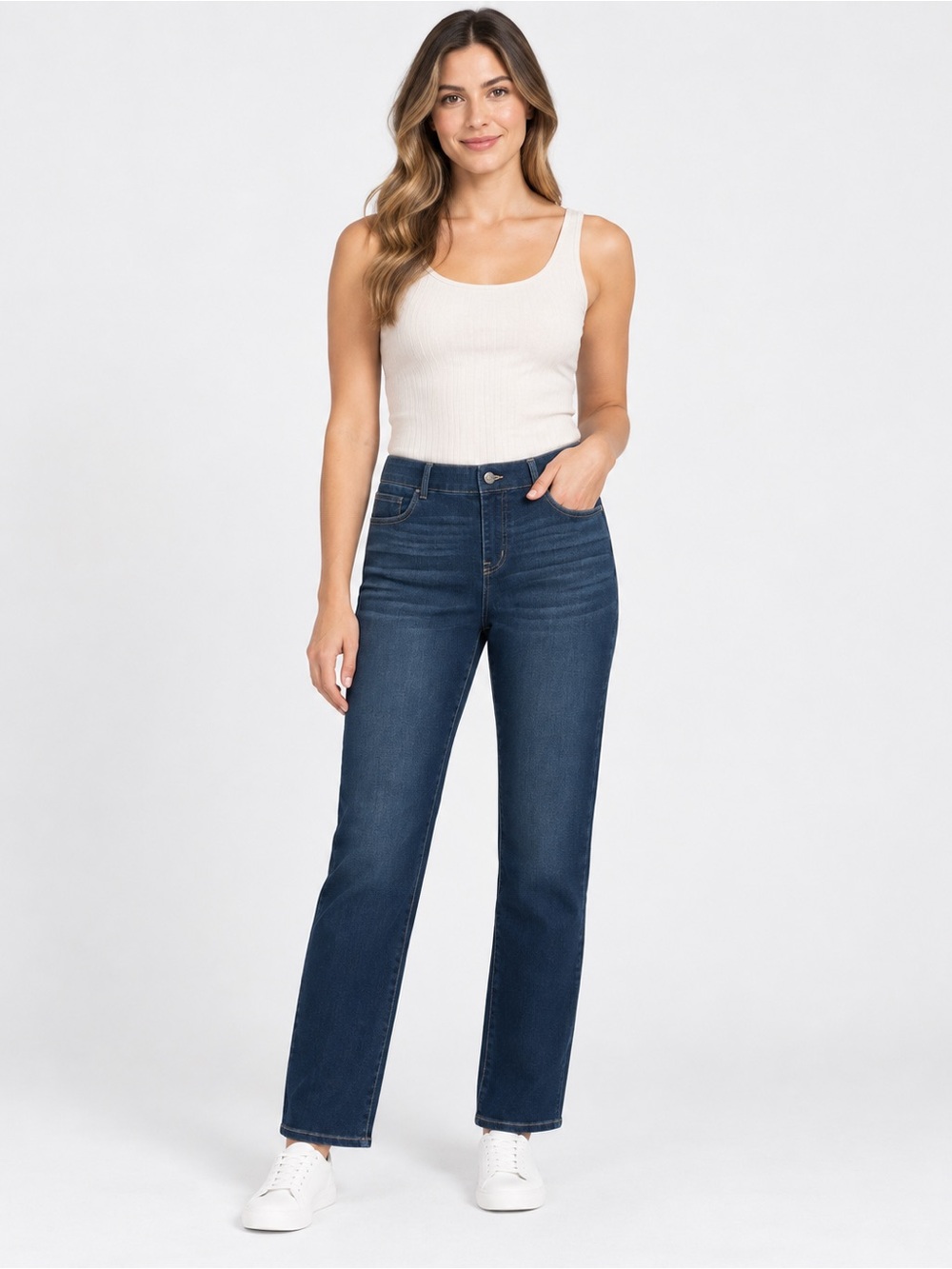 Betabrand Straight Leg Denim Jeans Women’s Medium Dark Wash Stretch Pants